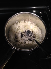 Step 3 - melt butter and then add finely chopped onions and sauté until soft.